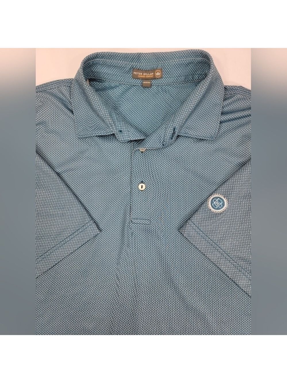 Peter Millar Summer Comfort North Shore CC Geometric Teal Polo Golf Shirt Men XL